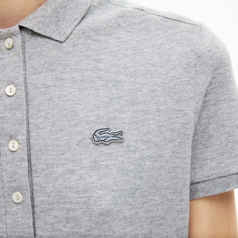 Lacoste Stretch Bomull Piqué Polo Shirt Grå | bFAemKeO