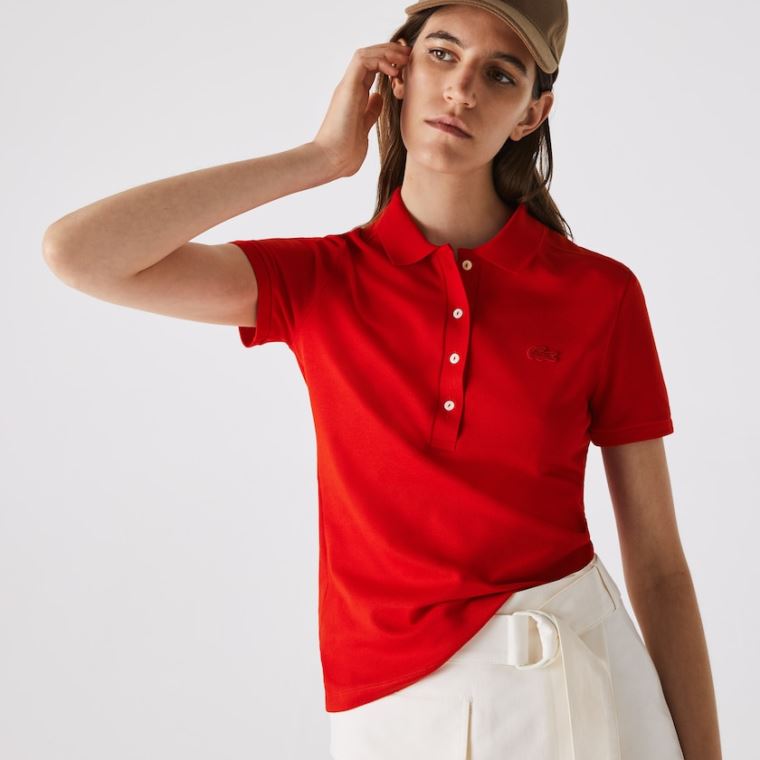 Lacoste Stretch Bomull Piqué Polo Shirt Rød | kGUzQ5E6