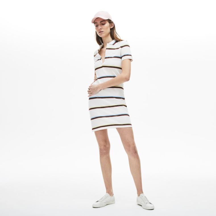 Lacoste Stretch Bomull Polo Kjoler Hvite | RiUUIlO7