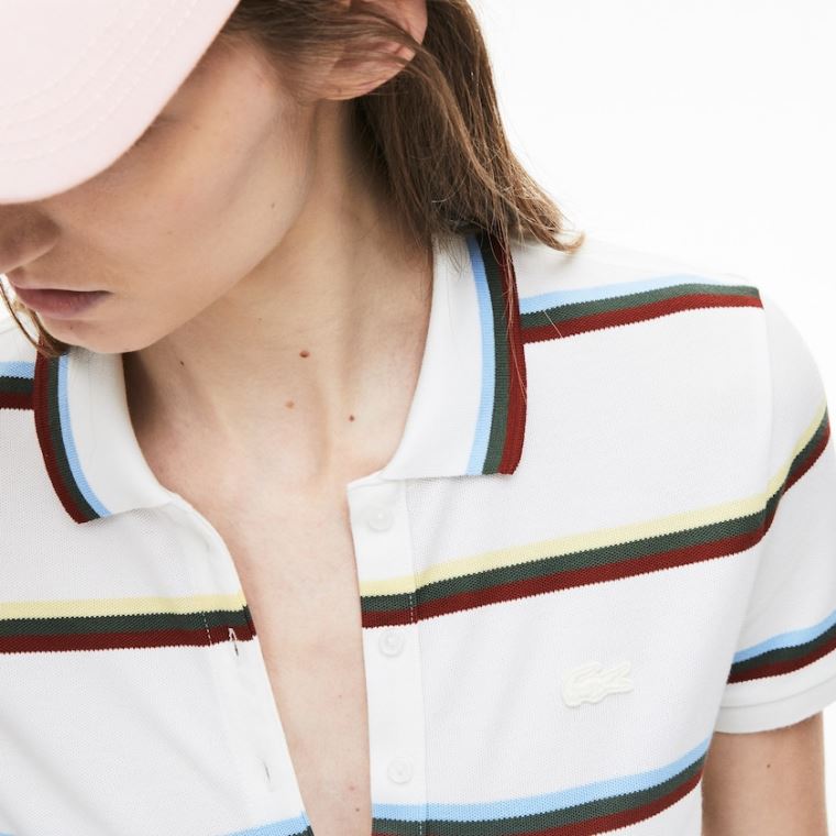 Lacoste Stretch Bomull Polo Kjoler Hvite | RiUUIlO7