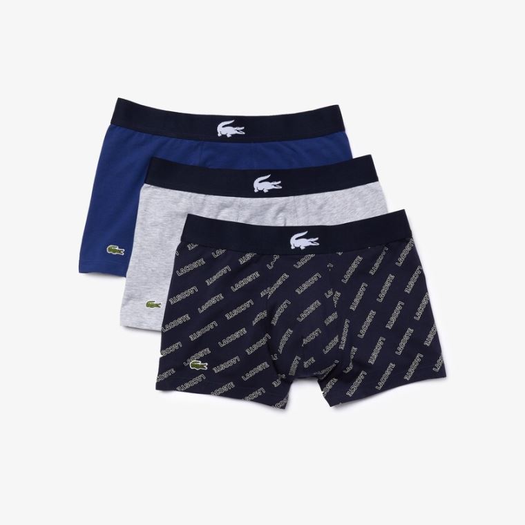 Lacoste Stretch Bomull Trunk 3-Pack Marineblå Blå Hvite Grå Marineblå Blå | TLR1hwR5