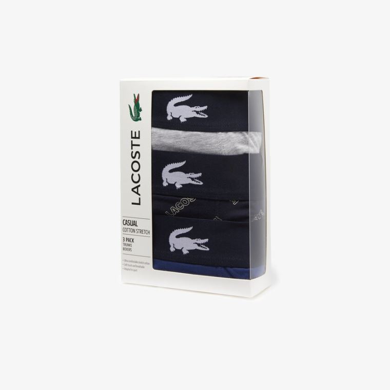 Lacoste Stretch Bomull Trunk 3-Pack Marineblå Blå Hvite Grå Marineblå Blå | TLR1hwR5