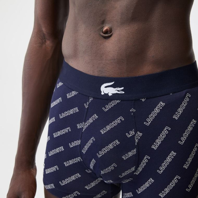 Lacoste Stretch Bomull Trunk 3-Pack Marineblå Blå Hvite Grå Marineblå Blå | TLR1hwR5