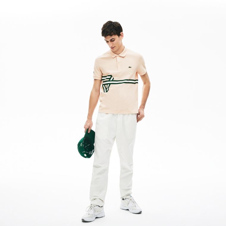 Lacoste Stripe Print Polo Shirt Lyse Rosa | fdrV8lvl