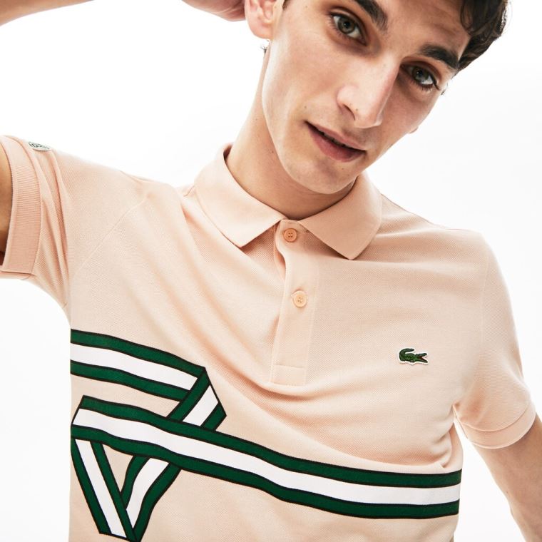 Lacoste Stripe Print Polo Shirt Lyse Rosa | fdrV8lvl