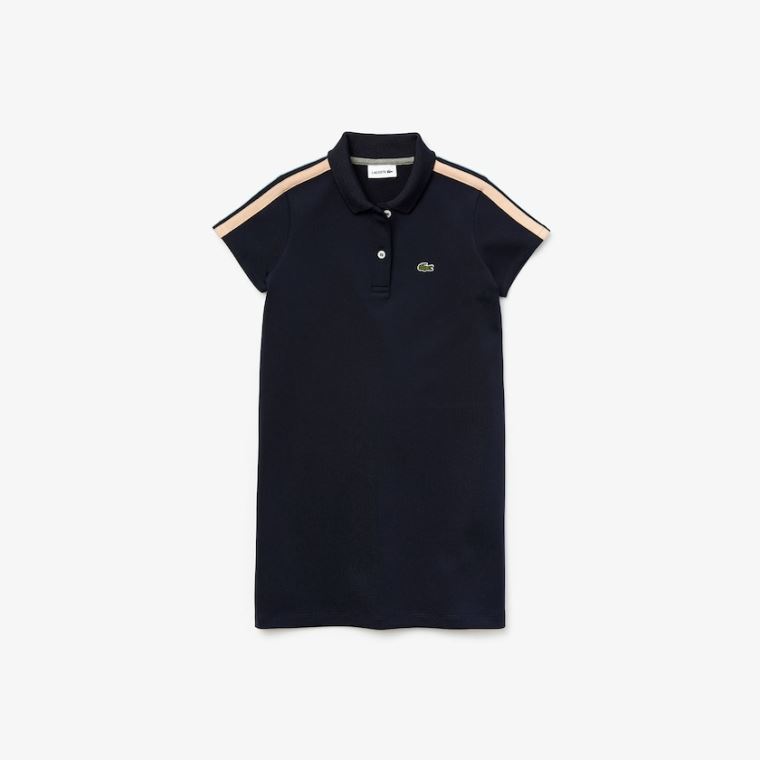 Lacoste Striped Band Stretch Polo Kjoler Marineblå Blå Rosa Blå | 7NUpgHkx