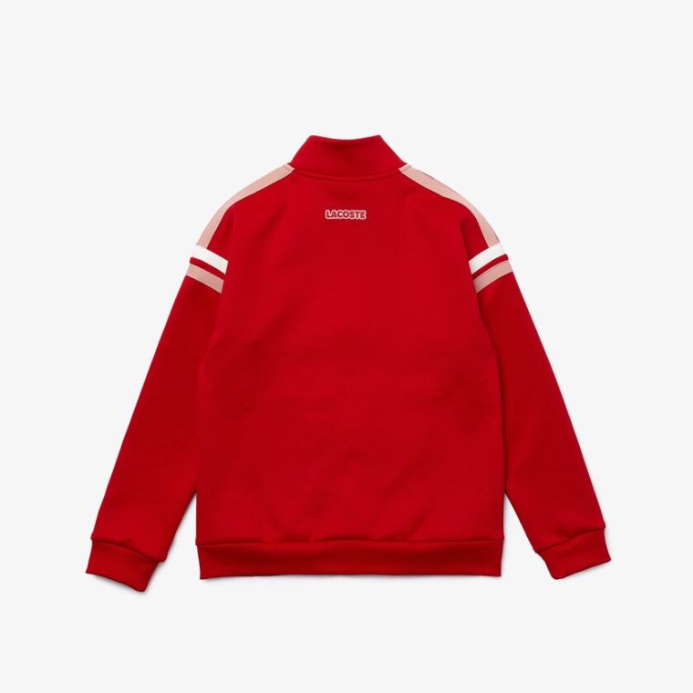 Lacoste Striped Band Zippered Sweatshirt Rød Hvite | WVeOTfeV