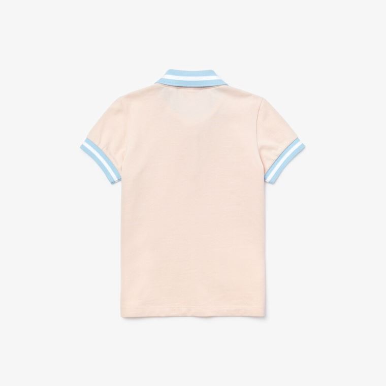 Lacoste Striped Details Bomull Piqué Polo Lyse Rosa Hvite | 0uojKm6F