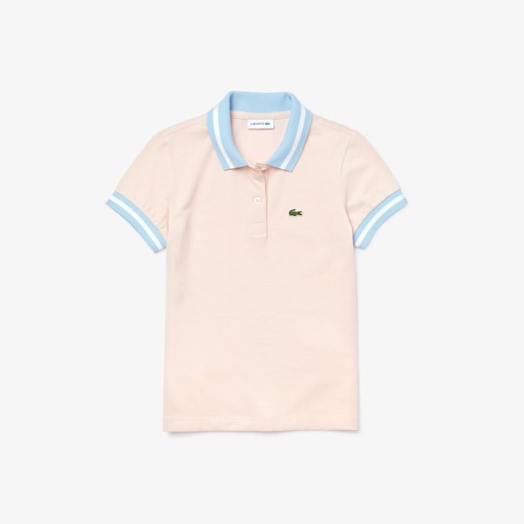 Lacoste Striped Details Bomull Piqué Polo Lyse Rosa Hvite | 0uojKm6F