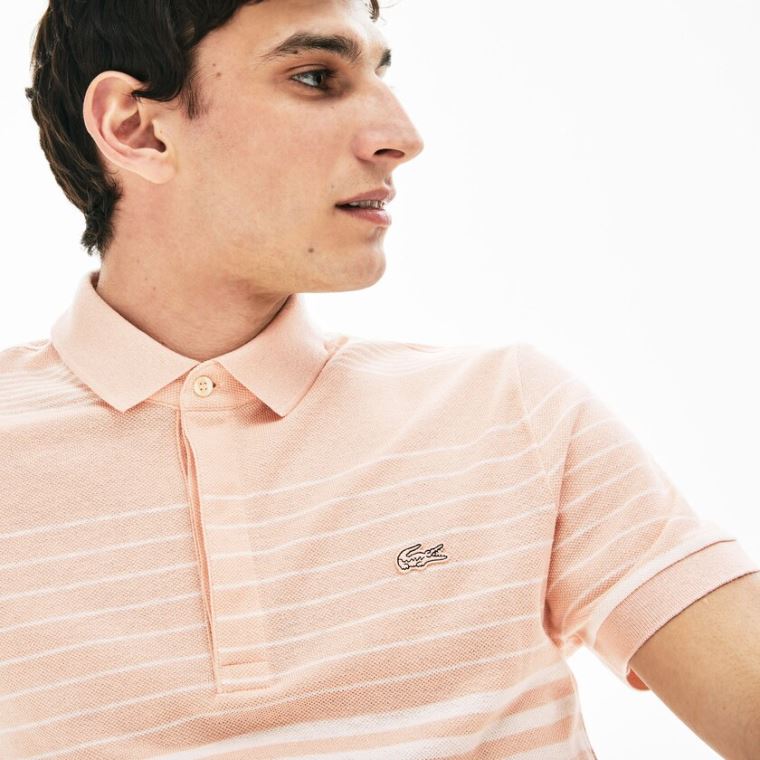 Lacoste Striped Linen And Bomull Regular Fit Polo Shirt Lyse Rosa Hvite | H86yxEaF