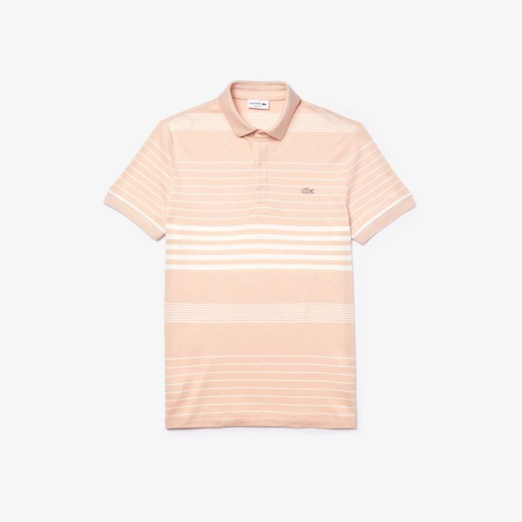 Lacoste Striped Linen And Bomull Regular Fit Polo Shirt Lyse Rosa Hvite | H86yxEaF