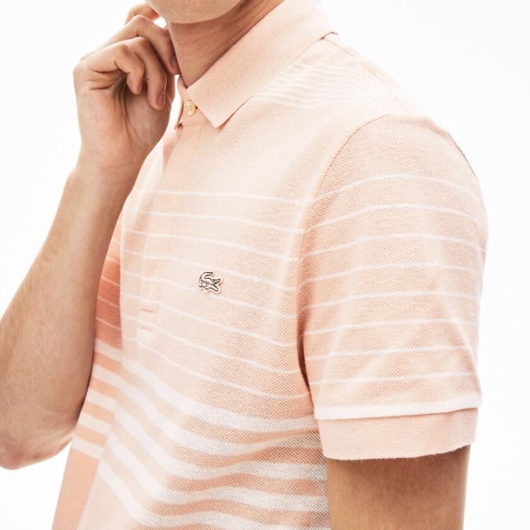 Lacoste Striped Linen And Bomull Regular Fit Polo Shirt Lyse Rosa Hvite | H86yxEaF