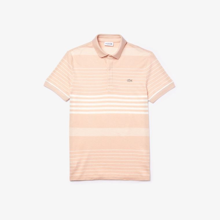 Lacoste Striped Linen And Bomull Regular Fit Polo Shirt Lyse Rosa Hvite | ySkOCnNM