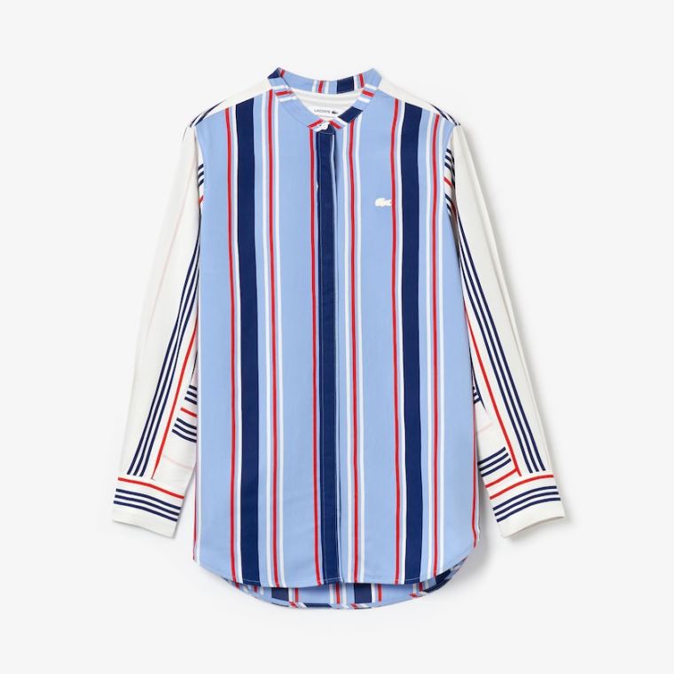 Lacoste Striped Long Flowing Shirt Lilla Hvite Marineblå Blå Rød | tKJ0UvCf