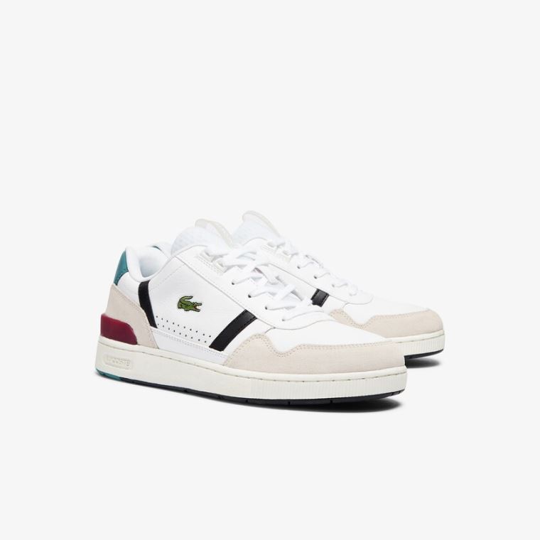 Lacoste T-Clip Lær Colour-Pop Sneakers Hvite Beige | 1ZFGeh6j