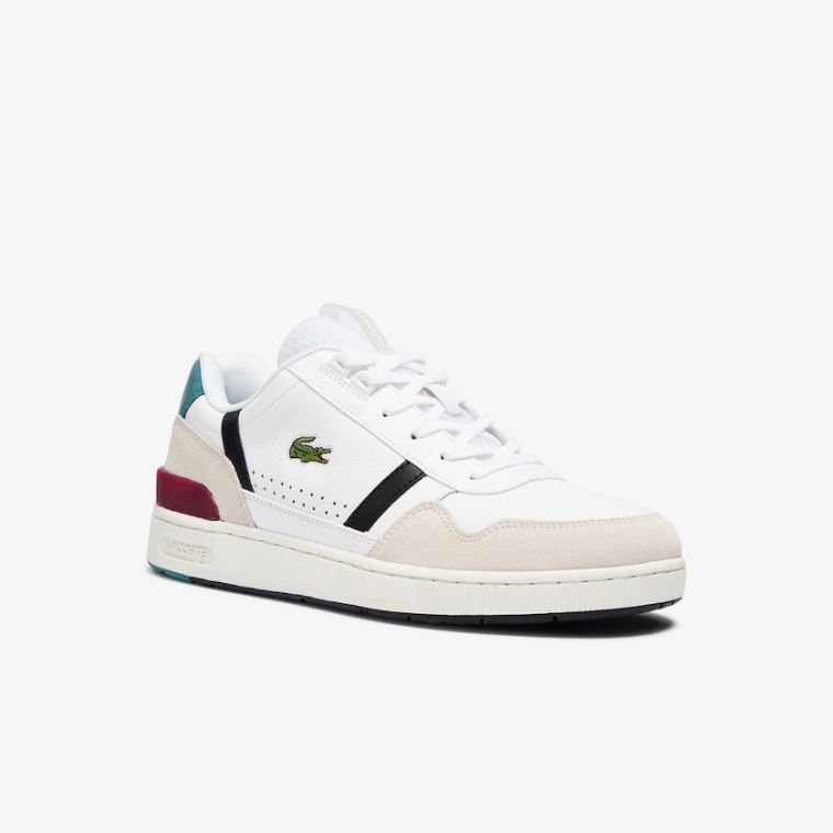 Lacoste T-Clip Lær Colour-Pop Sneakers Hvite Beige | 1ZFGeh6j