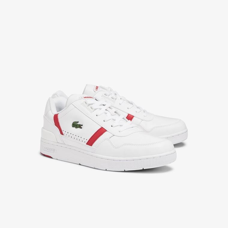 Lacoste T-Clip Lær Sneakers Hvite Rød | IhD8K3xU