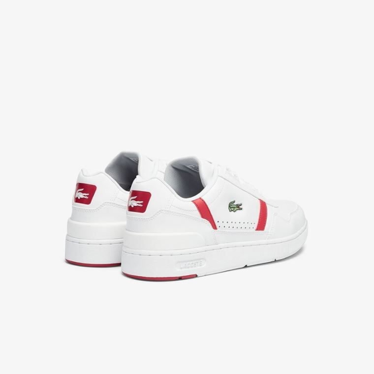 Lacoste T-Clip Lær Sneakers Hvite Rød | IhD8K3xU