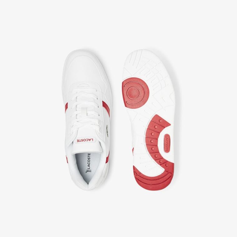 Lacoste T-Clip Lær Sneakers Hvite Rød | IhD8K3xU