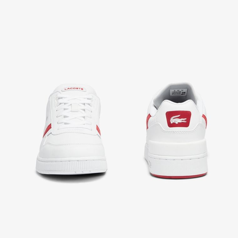 Lacoste T-Clip Lær Sneakers Hvite Rød | IhD8K3xU