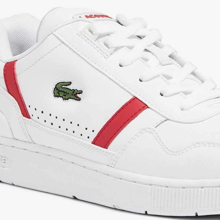 Lacoste T-Clip Lær Sneakers Hvite Rød | IhD8K3xU