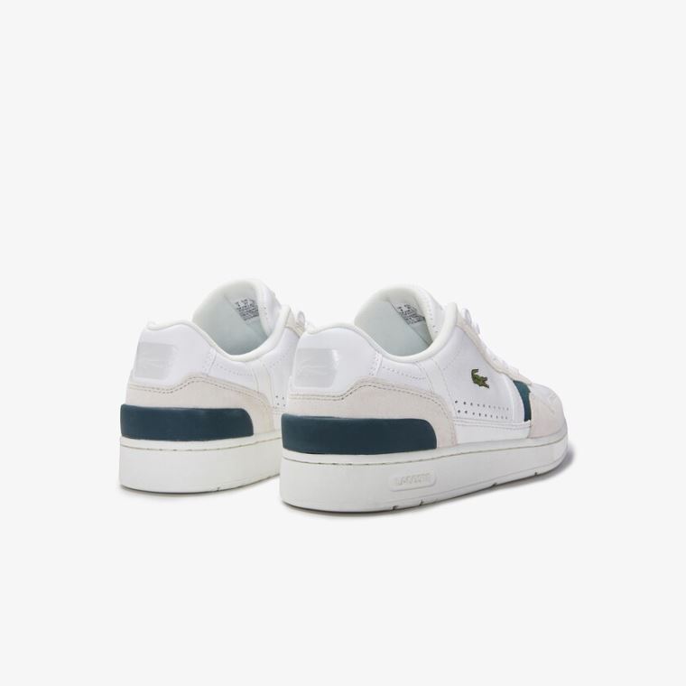 Lacoste T-Clip Lær and Semsket Skinn Sneakers Hvite | W6l5YtOA