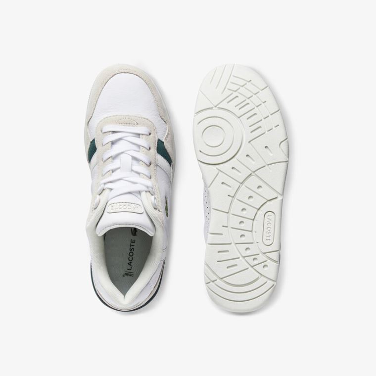 Lacoste T-Clip Lær and Semsket Skinn Sneakers Hvite | W6l5YtOA