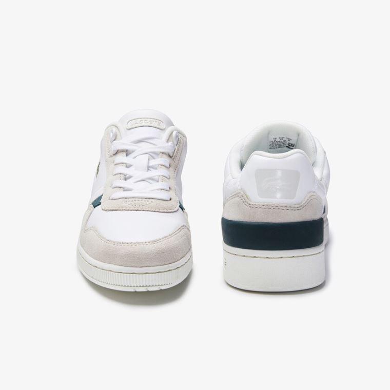 Lacoste T-Clip Lær and Semsket Skinn Sneakers Hvite | W6l5YtOA