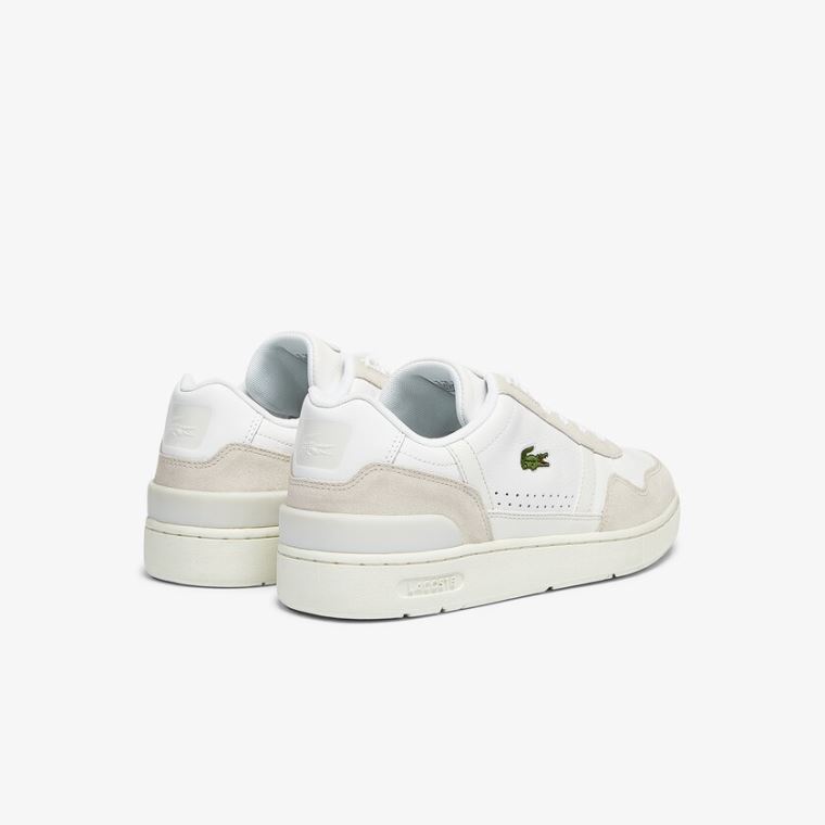 Lacoste T-Clip Lær and Semsket Skinn Sneakers Hvite Grå | rrlIwqio