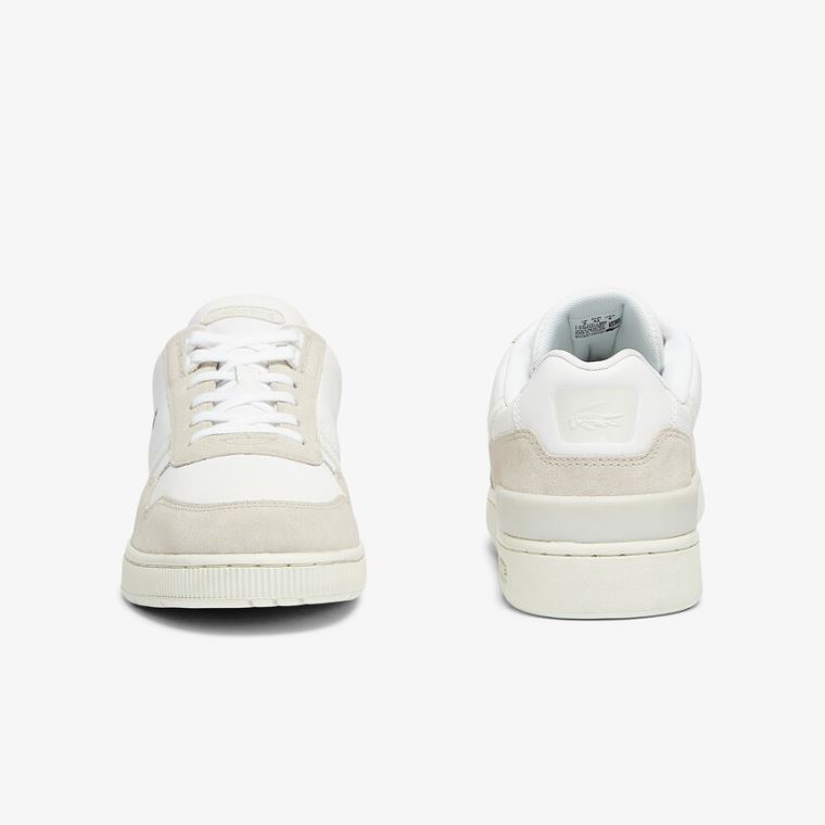 Lacoste T-Clip Lær and Semsket Skinn Sneakers Hvite Grå | rrlIwqio