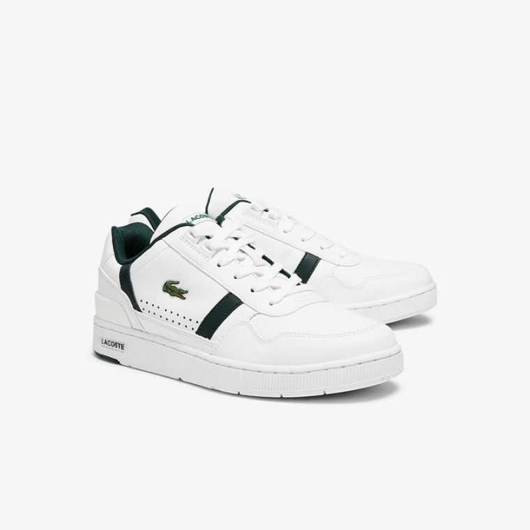 Lacoste T-Clip Lær and Syntetisk Perforated Sneakers Hvite | ogwGX1D4