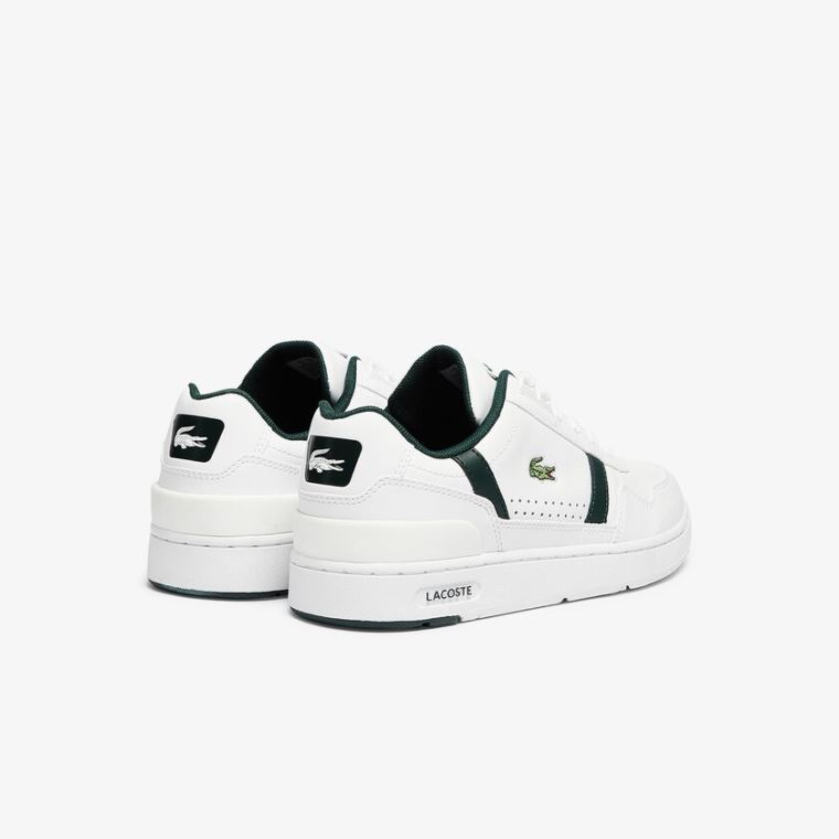 Lacoste T-Clip Lær and Syntetisk Perforated Sneakers Hvite | ogwGX1D4