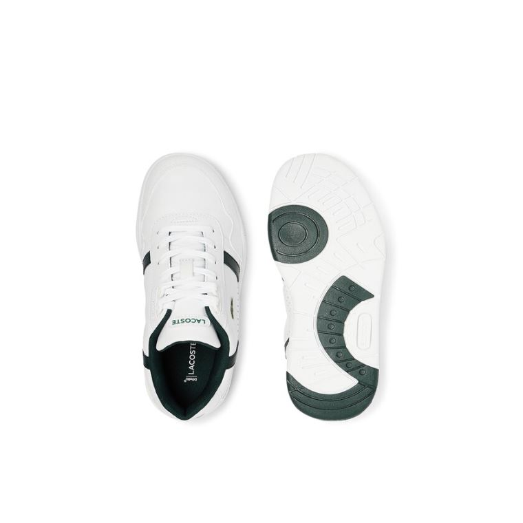 Lacoste T-Clip Lær and Syntetisk Perforated Sneakers Hvite | ogwGX1D4