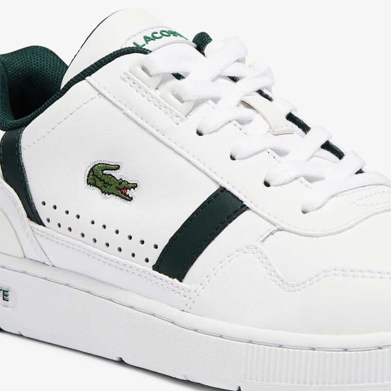 Lacoste T-Clip Lær and Syntetisk Perforated Sneakers Hvite | ogwGX1D4