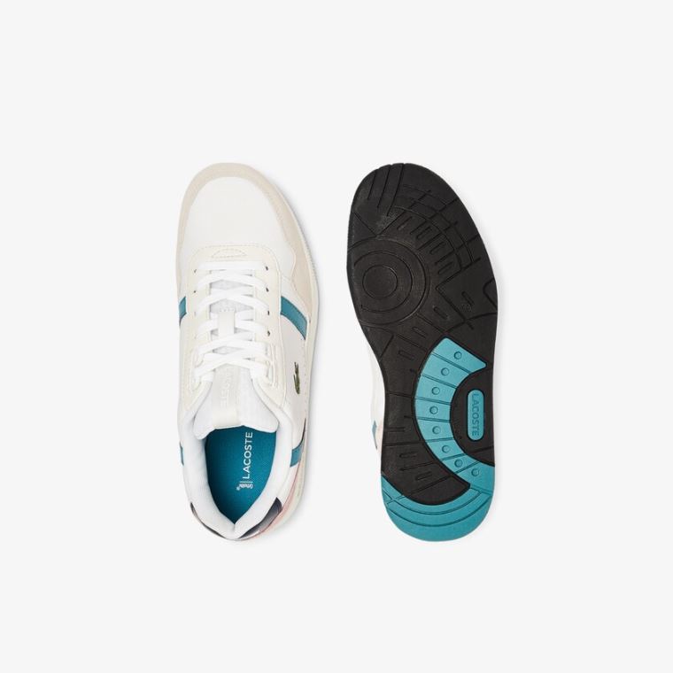 Lacoste T-Clip Lær and Syntetisk Sneakers Hvite Mørke Turkis | Z01JDaXE