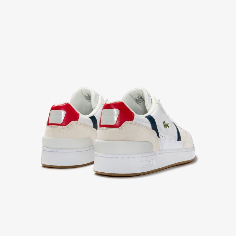 Lacoste T-Clip Tricolour Lær and Semsket Skinn Sneakers Hvite Beige | SPasmqdr