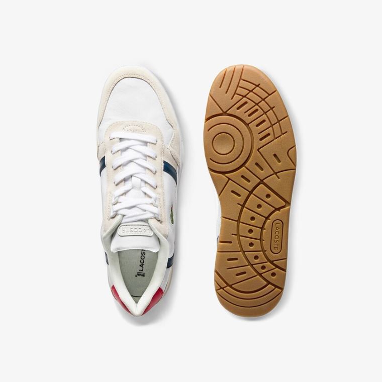 Lacoste T-Clip Tricolour Lær and Semsket Skinn Sneakers Hvite Beige | SPasmqdr