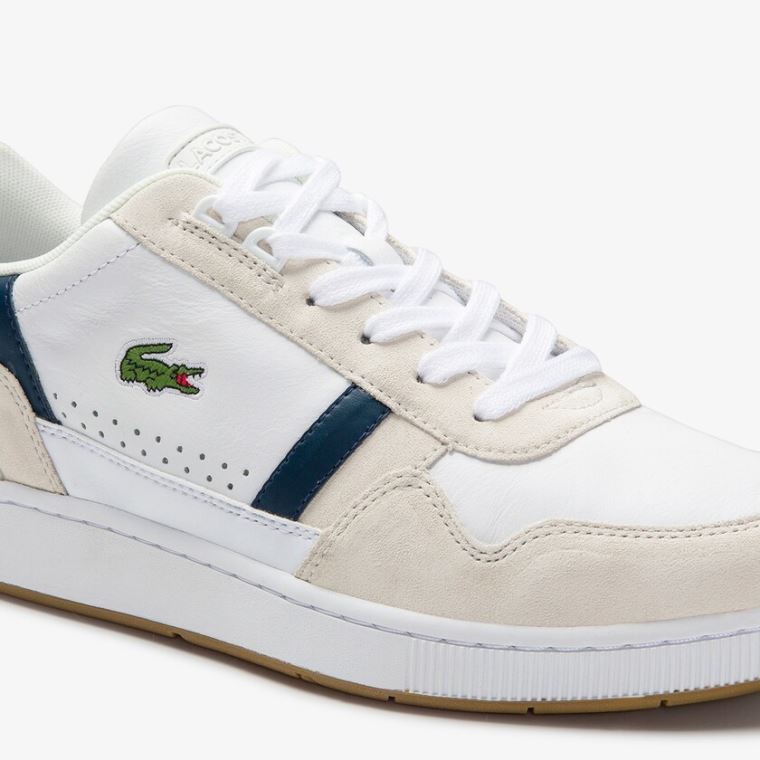 Lacoste T-Clip Tricolour Lær and Semsket Skinn Sneakers Hvite Beige | SPasmqdr