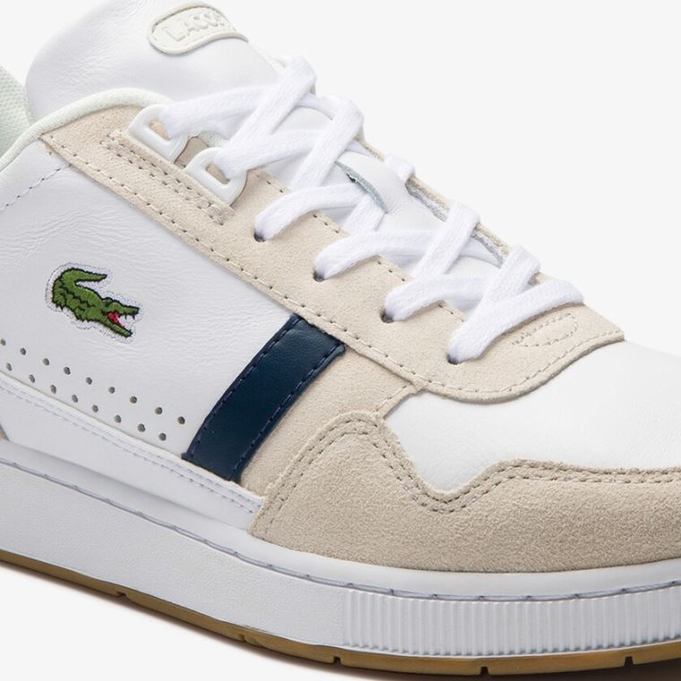 Lacoste T-Clip Tricolour Lær and Semsket Skinn Sneakers Hvite Marineblå Rød | Z2l7jk13