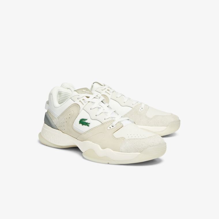 Lacoste T-Point Lær and Semsket Skinn Sneakers Hvite Hvite | CFZCbgRz