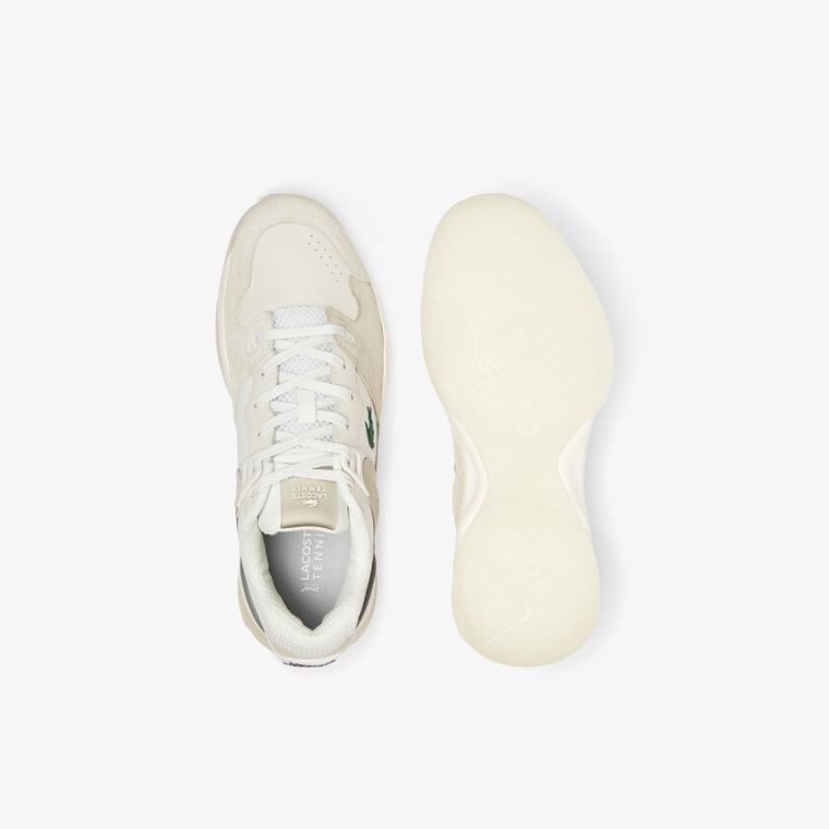 Lacoste T-Point Lær and Semsket Skinn Sneakers Hvite Hvite | CFZCbgRz