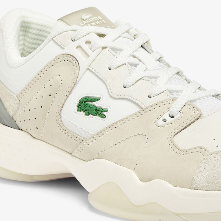 Lacoste T-Point Lær and Semsket Skinn Sneakers Hvite Hvite | CFZCbgRz