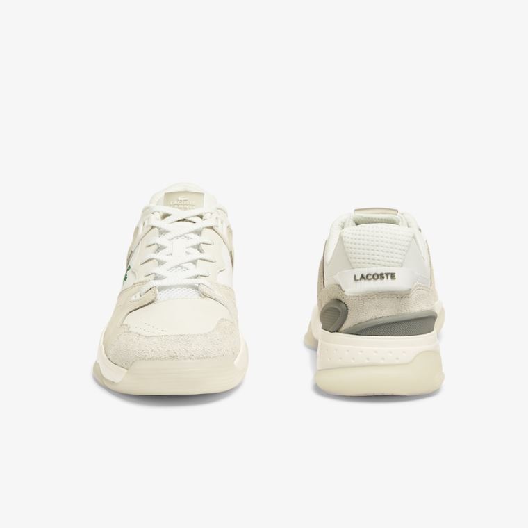 Lacoste T-Point Lær and Semsket Skinn Sneakers Beige | aEuqyZe9