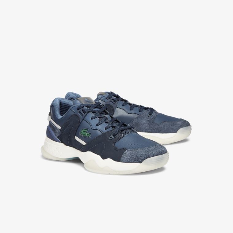 Lacoste T-Point Lær and Semsket Skinn Sneakers Marineblå | cnl9pZAY