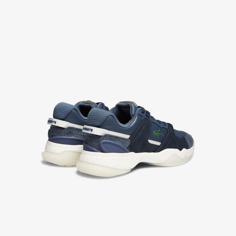 Lacoste T-Point Lær and Semsket Skinn Sneakers Marineblå | cnl9pZAY