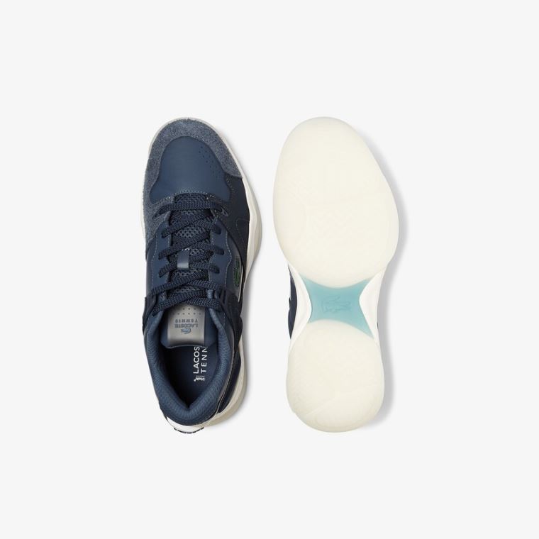 Lacoste T-Point Lær and Semsket Skinn Sneakers Marineblå | cnl9pZAY