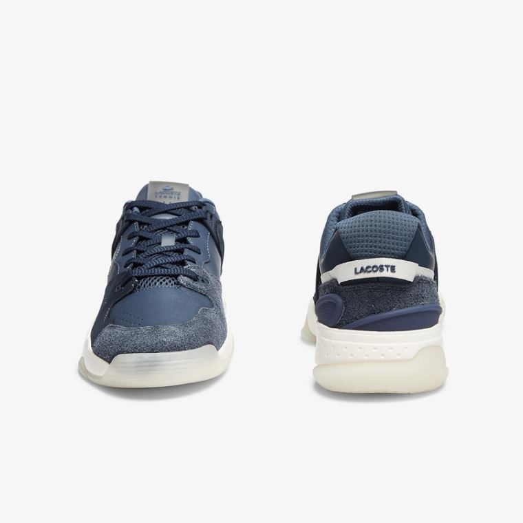 Lacoste T-Point Lær and Semsket Skinn Sneakers Marineblå | cnl9pZAY