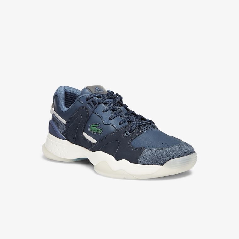 Lacoste T-Point Lær and Semsket Skinn Sneakers Marineblå | cnl9pZAY