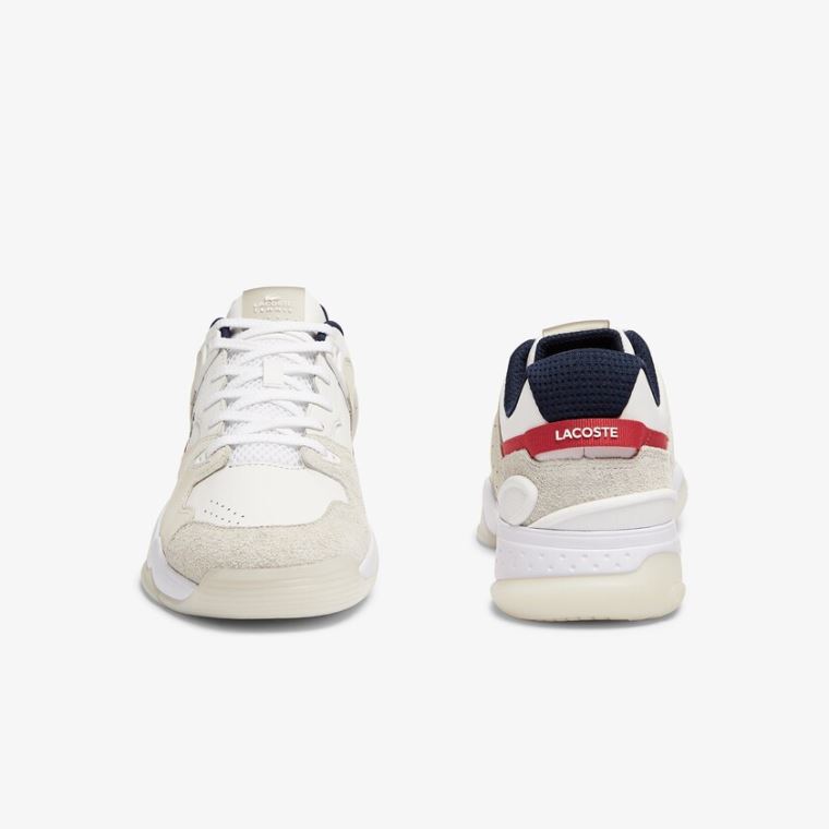 Lacoste T-Point Lær and Semsket Skinn Sneakers Hvite Beige | fjx2XRUp