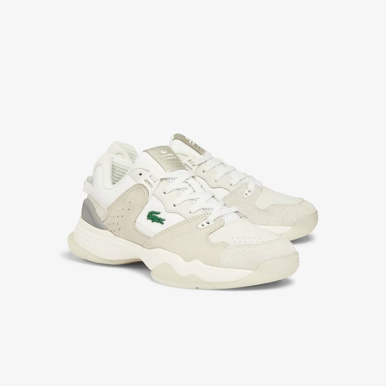 Lacoste T-Point Nubuck Lær Sneakers Hvite Hvite | SImaSWIM